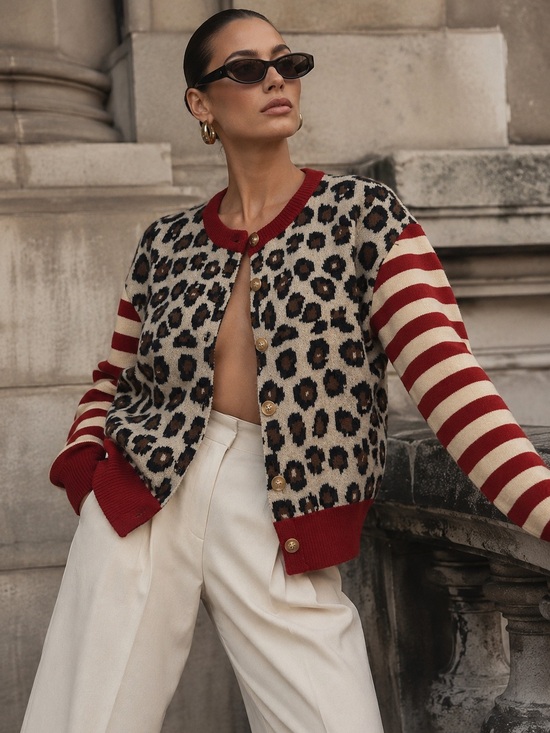Charfille Sweaters - Charfille Oversized Leopard & Stripe Cardigan Sweater – Size Medium
